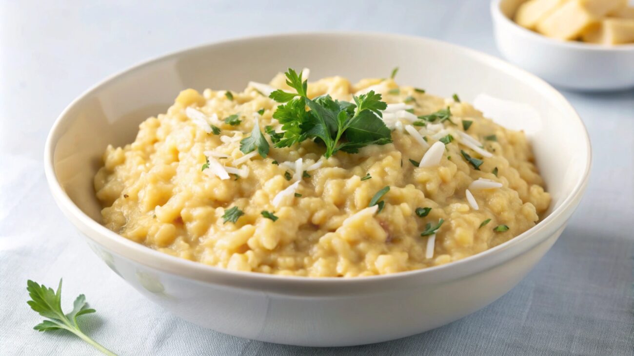Cosori risotto cremeux garni de persil et de fromage parmesan